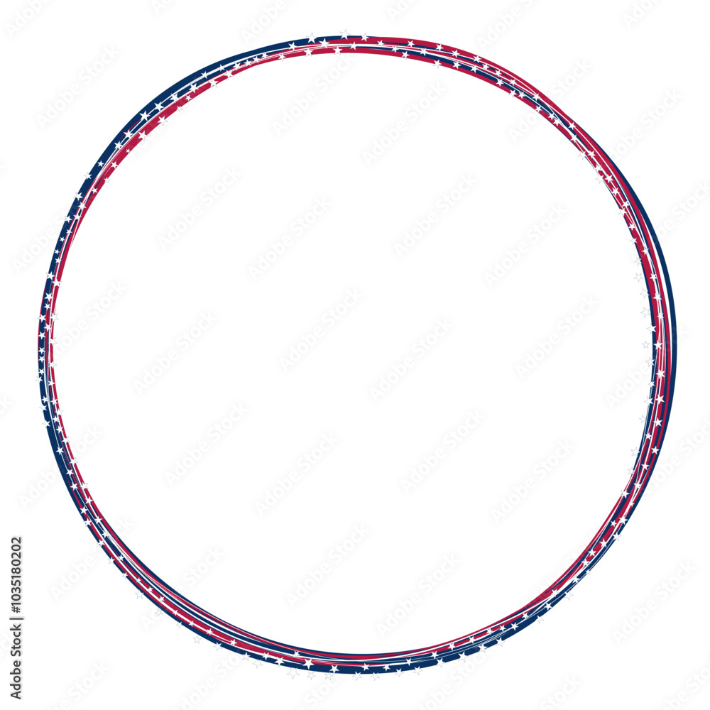 Handdrawn abstract round photo frame with lines and stars in the colors of the US flag isolated on a transparent background. Place for text or photo. Vector illustration of American national holidays Handdrawn abstract round photo frame with lines and stars in the colors of the US flag isolated on a transparent background. Place for text or photo. Vector illustration of American national holidays
