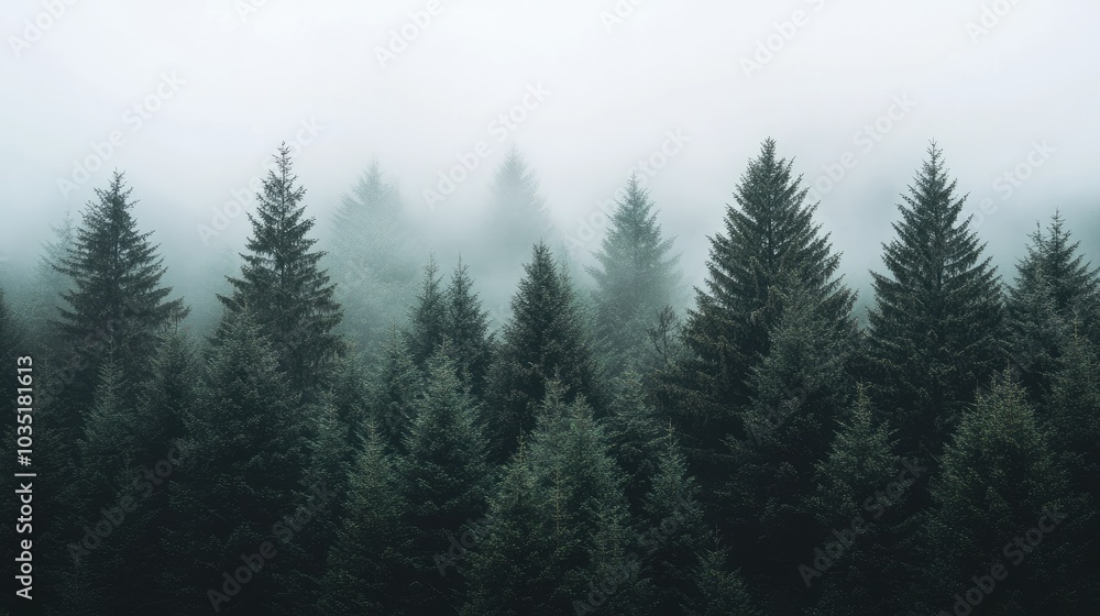 Fototapeta premium Misty Forest Landscape in Serene Atmosphere