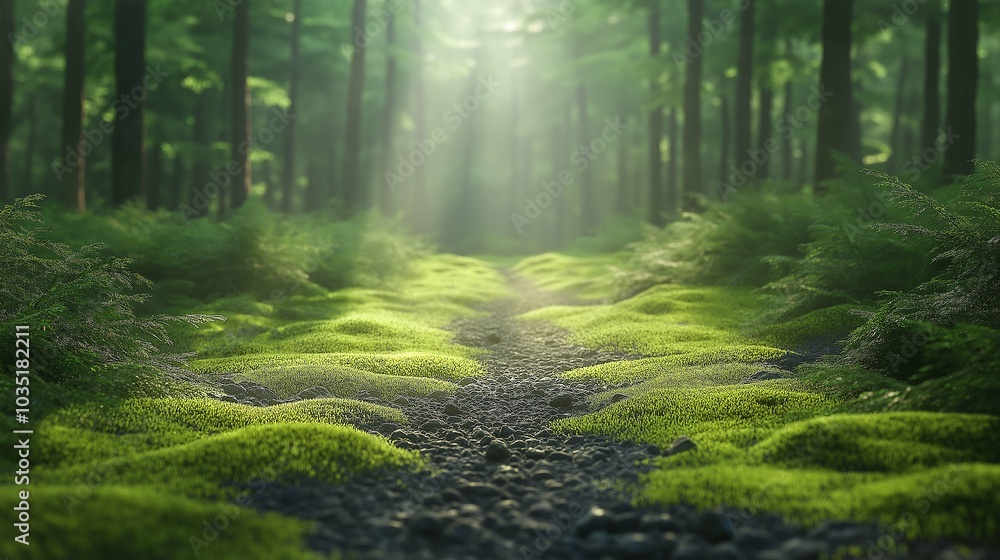 Naklejka premium Serene Minimalist Path through a Dense Forest