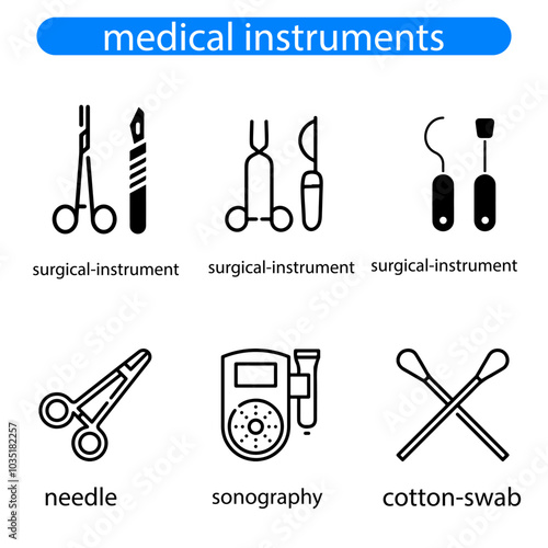 Medical Instrument And Equipment Icons Set Vector art illustration.
