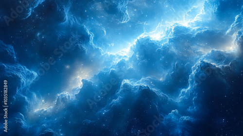 Illuminated Cosmic Clouds: Heavenly Blue Wallpaper Depicting Mystical Star Light and Nebulae in Space