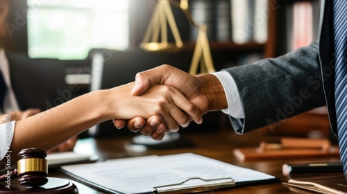 A business lawyer negotiating a deal between two companies in a corporate setting