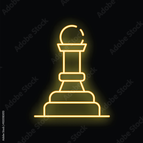 Neon yellow chess pawn glowing on a black background, representing strategy, planning, and intellectual competition