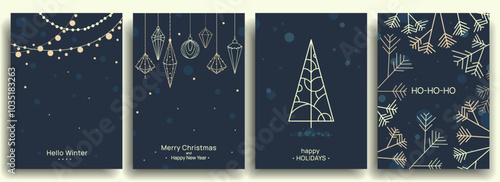 Winter holiday cards set for Christmas holidays background cards . Modern universal artistic templates. Merry Christmas and New Year Holiday cards in minimal style design. Vector illustration