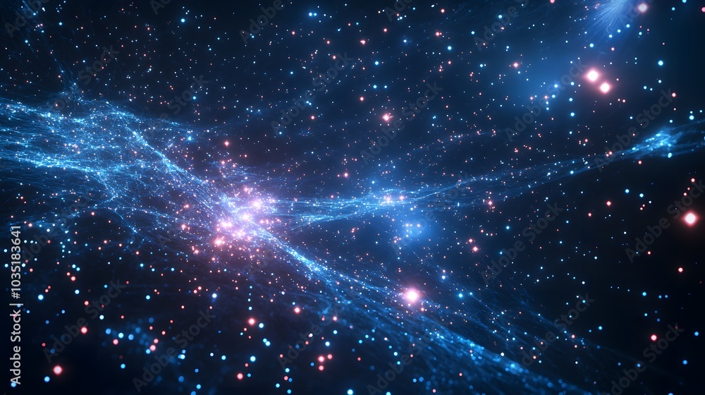 Digital universe with interconnected glowing stars and data streams floating through space Digital universe with interconnected glowing stars and data streams floating through space