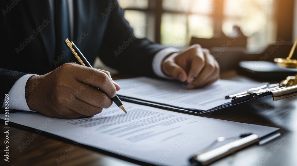 A corporate lawyer analyzing financial documents related to a merger A corporate lawyer analyzing financial documents related to a merger