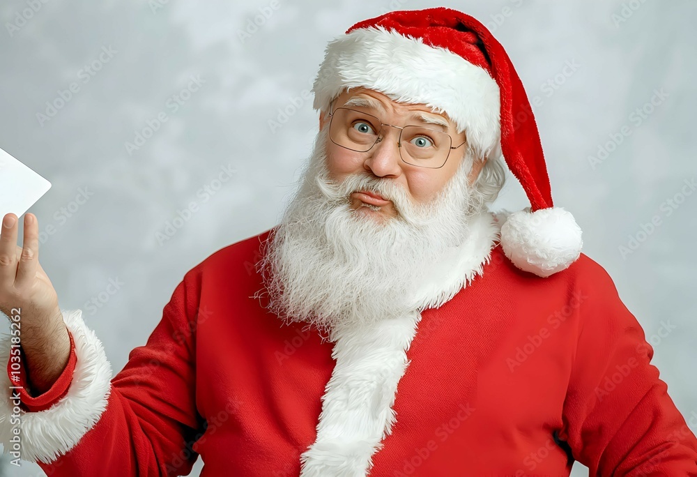 Naklejka premium Grumpy Santa Distributing Gift Cards This Holiday Season