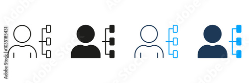 Manager Roles Line and Silhouette Icon Set. Employee Responsibility Pictogram. Responsible Management Sign. Editable Stroke. Isolated Vector Illustration