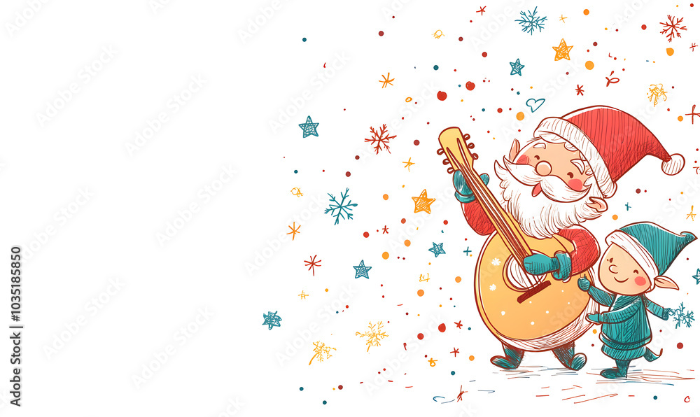 Doodle Christmas and New Year Cards - 2D Hand-drawn Illustrations on White Background Doodle Christmas and New Year Cards - 2D Hand-drawn Illustrations on White Background