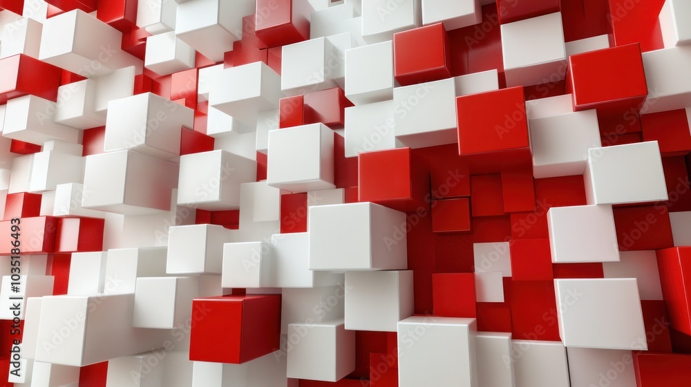 Red and White Cubes Abstract Background