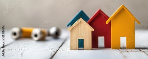 Closeup of housing development funding applications, representing solutions for affordable housing financing during a recession, 3D illustration