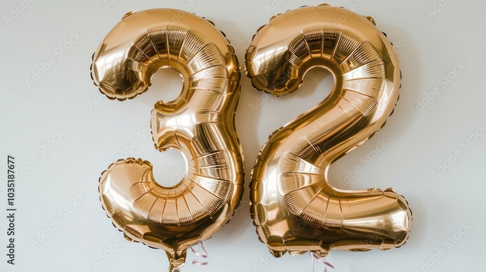 Obraz premium Golden Balloons Shaped as the Number 32 for a Birthday Celebration Backdrop