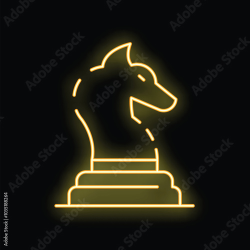 Glowing neon line chess knight figure icon isolated on black background vector illustration