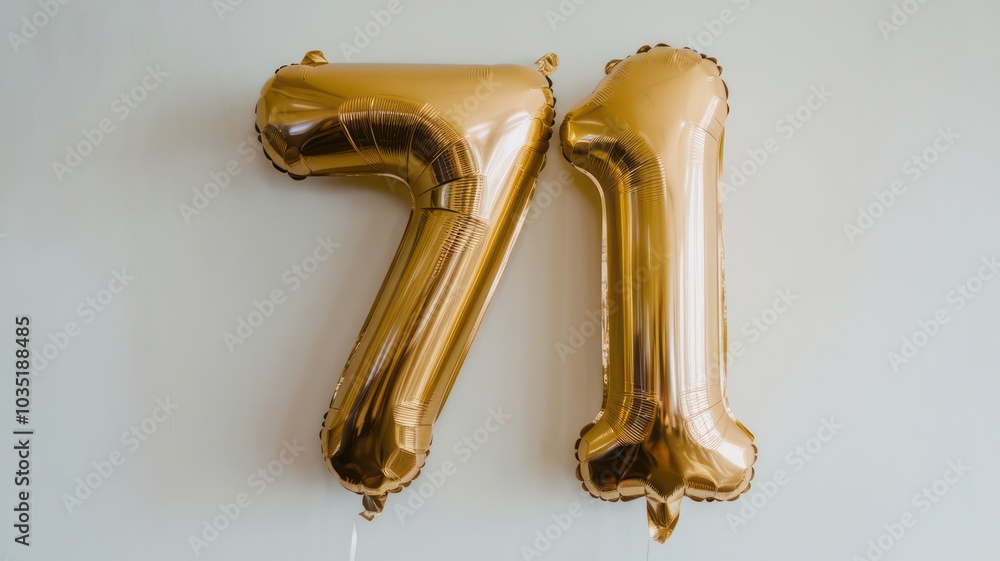 Golden Balloons Shaped as the Number 71 for a Birthday Celebration Backdrop Golden Balloons Shaped as the Number 71 for a Birthday Celebration Backdrop