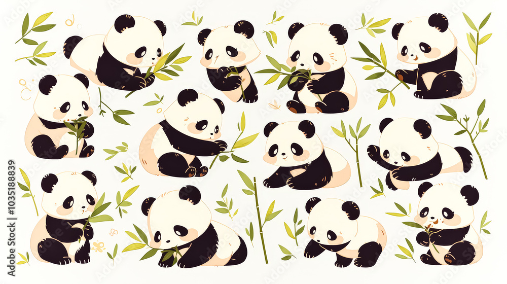 Panda bear is holding a leaf in its mouth. Panda bear is holding a leaf in its mouth.