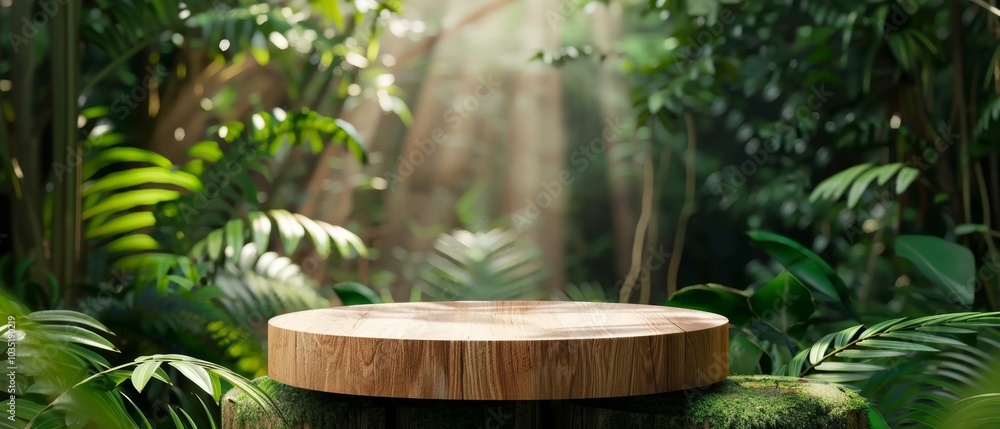 A simple wooden platform stands amidst a verdant tropical paradise, surrounded by an abundance of vibrant, flourishing plants and trees, creating a serene, naturalistic setting. A simple wooden platform stands amidst a verdant tropical paradise, surrounded by an abundance of vibrant, flourishing plants and trees, creating a serene, naturalistic setting.
