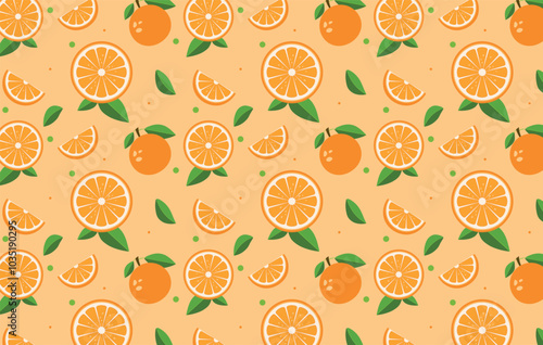 Seamless pattern with fresh orange fruitі. Vector orange slices citrus repeat pattern for decoration and print. Citrus repetition pattern