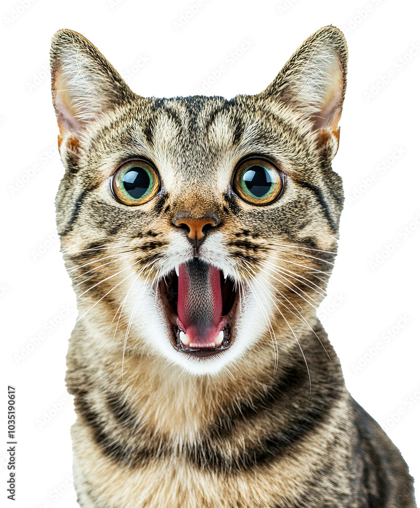 Fototapeta premium shocked and surprised cat with open mouth isolated