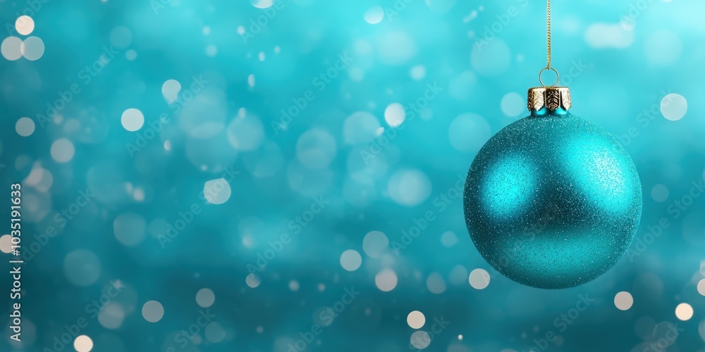 Sparkling Blue Christmas Ornament on Turquoise Background Sparkling Blue Christmas Ornament on Turquoise Background
