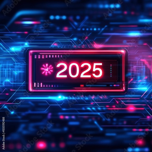 New year loading progress bar 2025 on digital lcd display, new year concept background