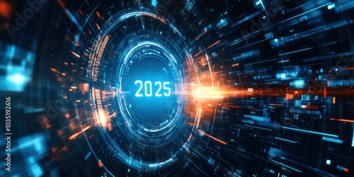 New year loading progress bar 2025 on digital lcd display, new year concept background