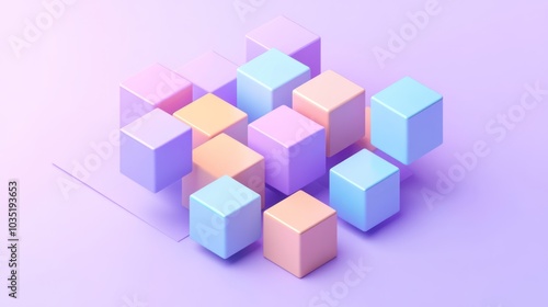 Colorful Cubes Arranged in a Geometric Pattern on a Lavender Background