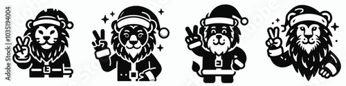 Lion in santa costume peace sign