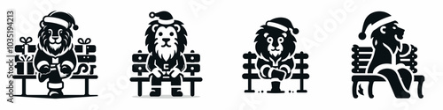 Santa claus lion on a bench