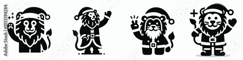 Lion in santa claus costume waving joyfully