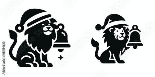 Festive lion with santa hat and giant bell