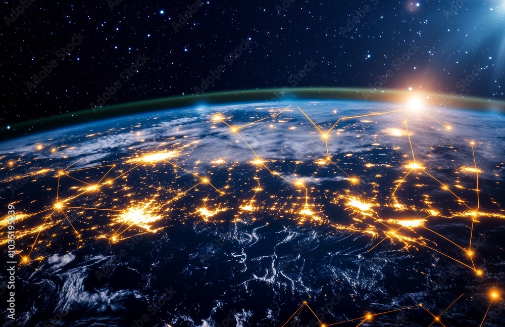 A detailed map of the world shows lines and dots connected to each other A detailed map of the world shows lines and dots connected to each other
