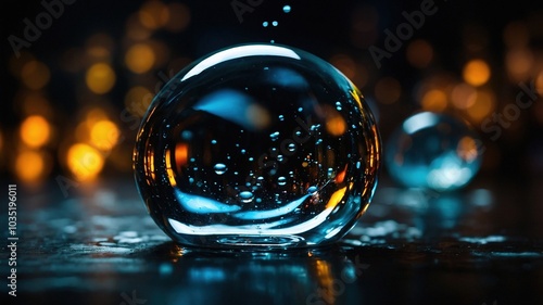 Wallpaper Mural Glass Liquid Bubble on Black Background With Bokeh Effect Torontodigital.ca