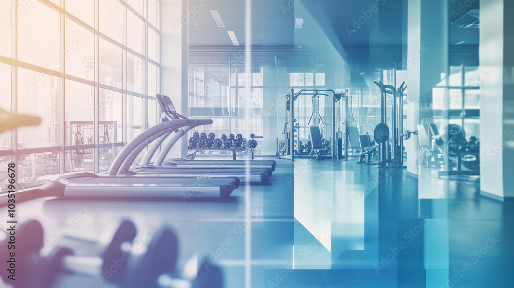 3D illustration of a futuristic blue tech fitness center 3D illustration of a futuristic blue tech fitness center