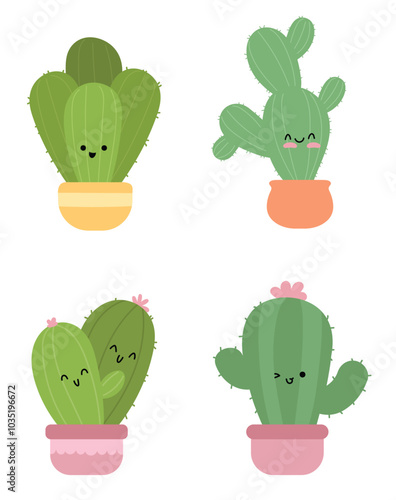 Collection Set Cute Cactus Illustration