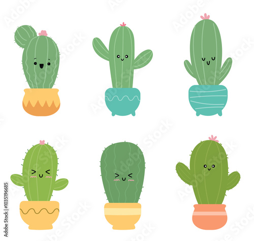 Collection Set Cute Cactus Illustration