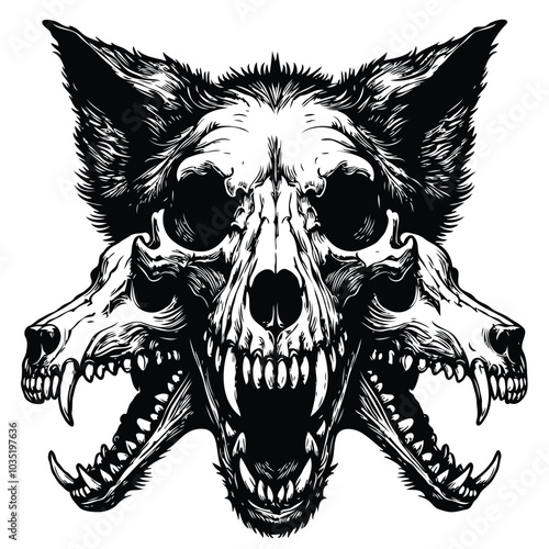 three wolf skull angry, metal rock album cover