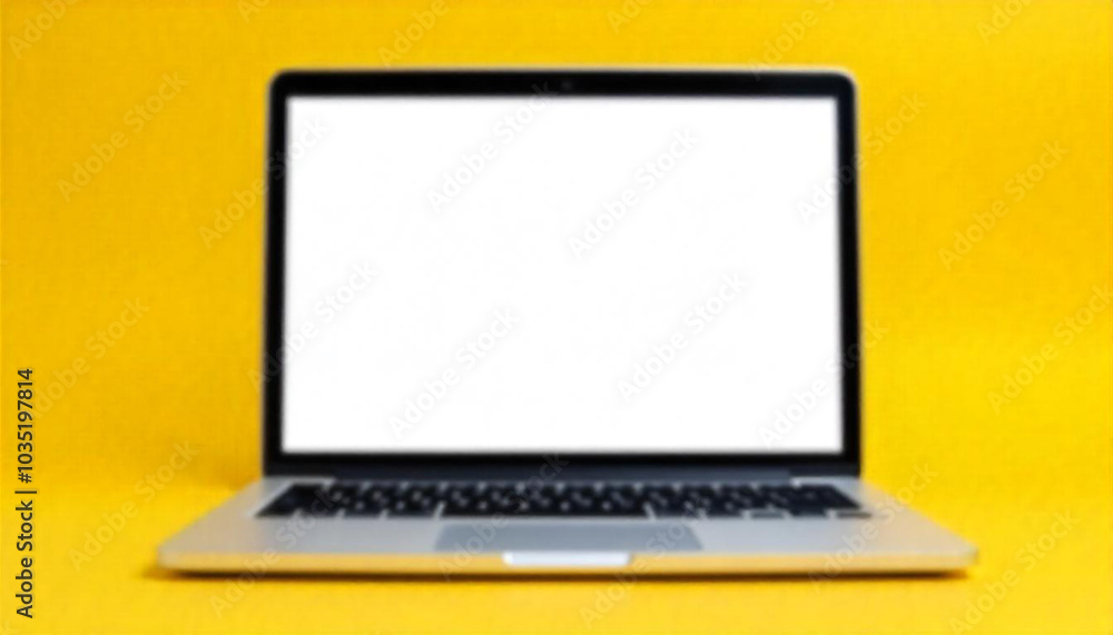 Fototapeta premium Laptop with blank screen isolated on yellow background