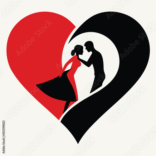 Couple of lover’s creative embracing silhouette. Vector illustration on white background