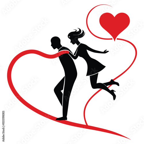 Couple of lover’s creative embracing silhouette. Vector illustration on white background