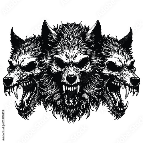 three head wolf angry, metal album rock cover