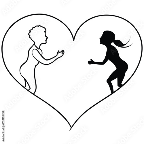 Couple of lover’s creative embracing silhouette. Vector illustration on white background