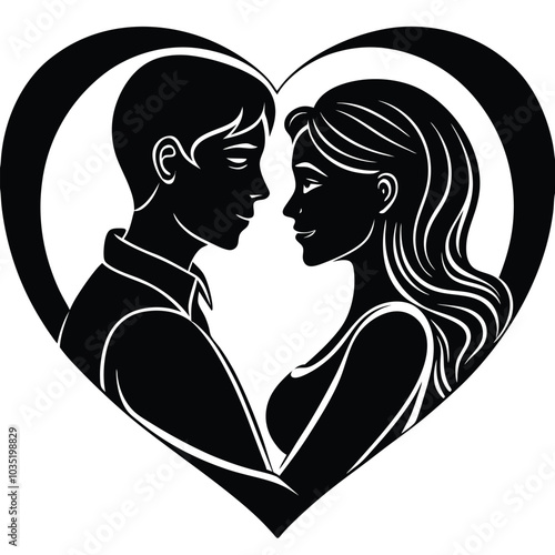 Couple of lover’s creative embracing silhouette. Vector illustration on white background