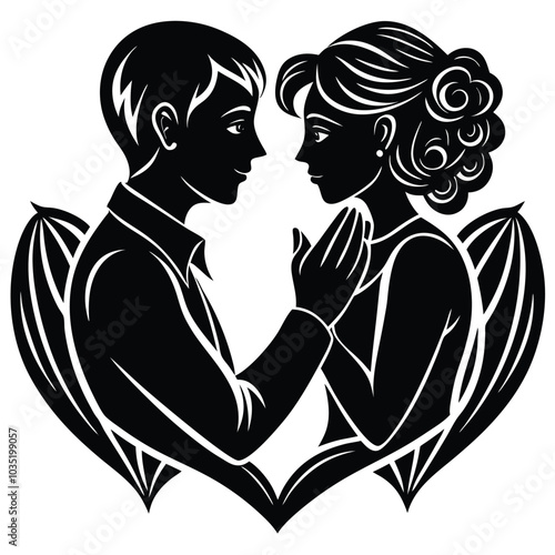 Couple of lover’s creative embracing silhouette. Vector illustration on white background