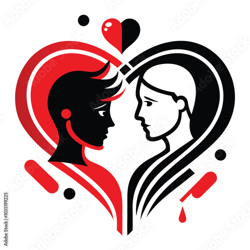 Couple of lover’s creative embracing silhouette. Vector illustration on white background