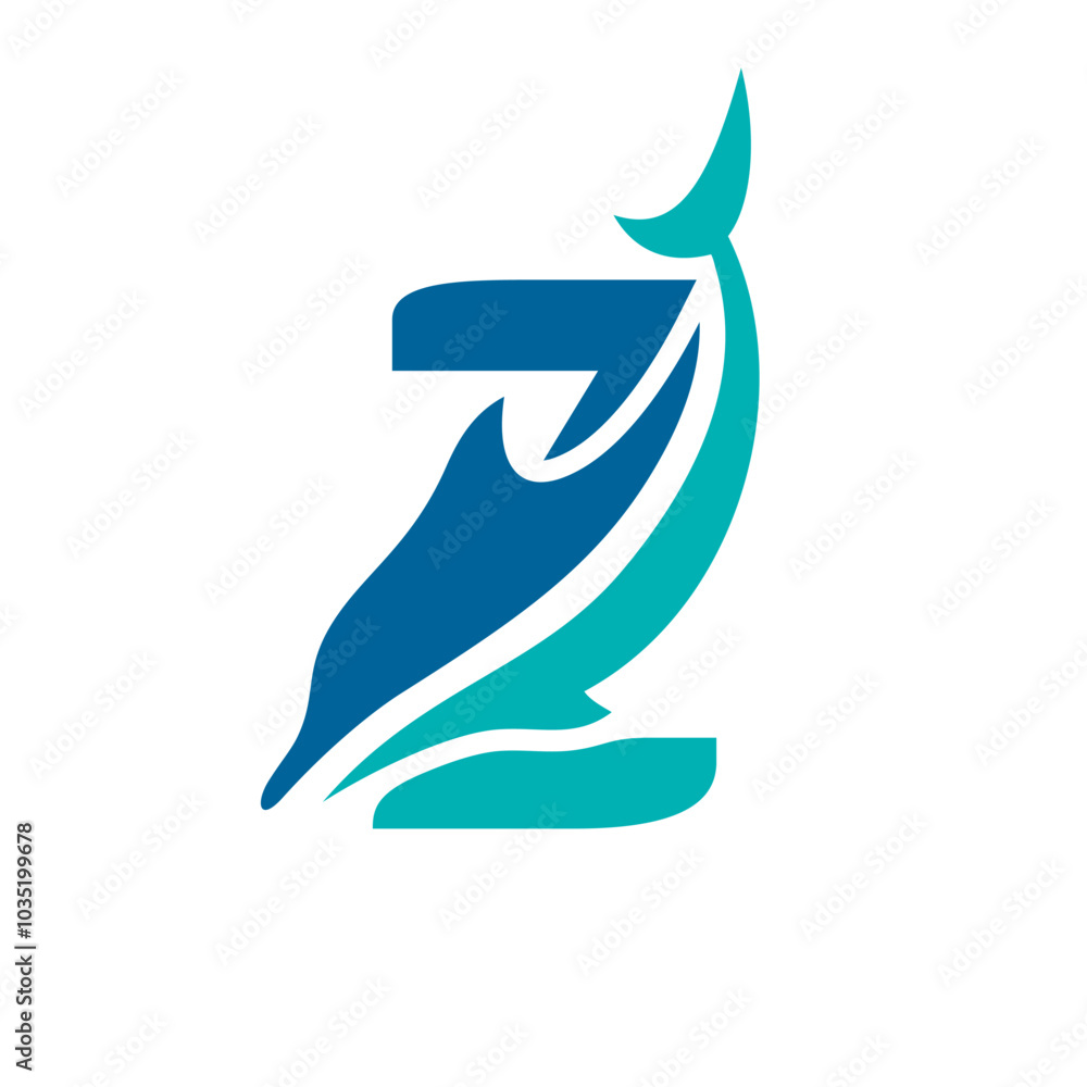 Obraz premium a logo combination of dolphins with letters, initials, numbers or alphabets with a blue base color for business purpose and other
