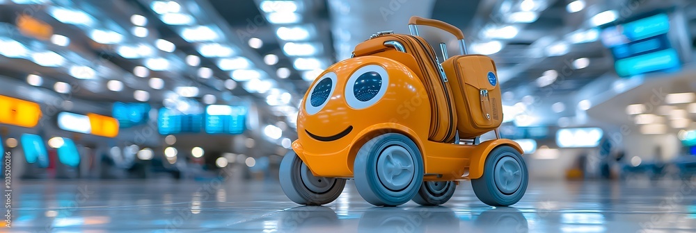 Luggage trolley in an empty airport terminal with blurred background lights depicting a minimalist and modern travel or transit concept Luggage trolley in an empty airport terminal with blurred background lights depicting a minimalist and modern travel or transit concept
