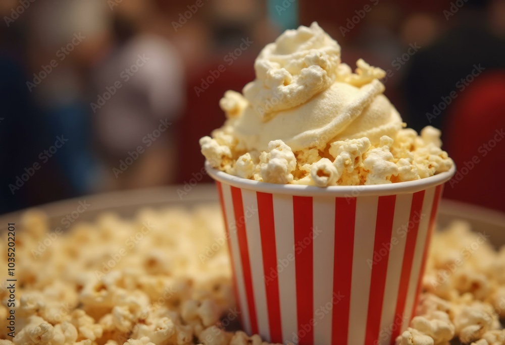 Striped Cup Filled with Popcorn and Whipped Cream Striped Cup Filled with Popcorn and Whipped Cream
