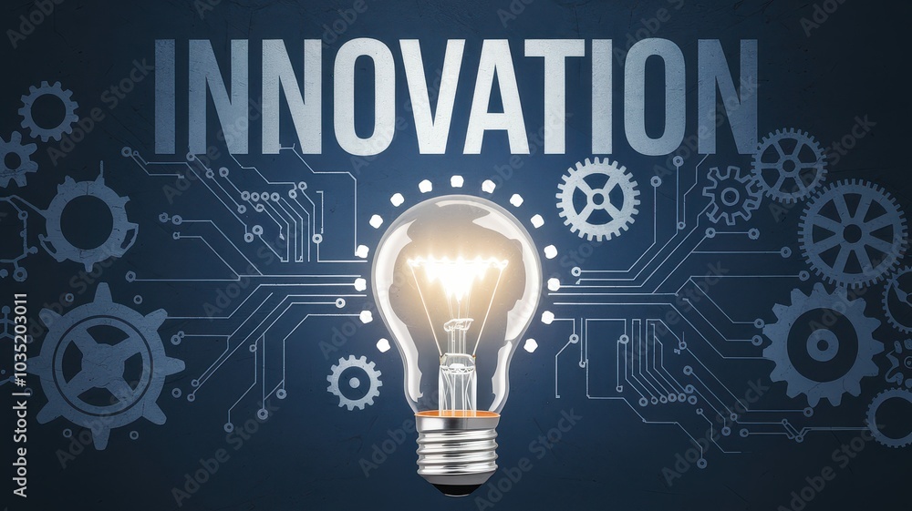 Innovative light bulb with circuit board and gears symbolizing technology business strategy problem solving and the path to progress and success through creativity and implementation Innovative light bulb with circuit board and gears symbolizing technology business strategy problem solving and the path to progress and success through creativity and implementation