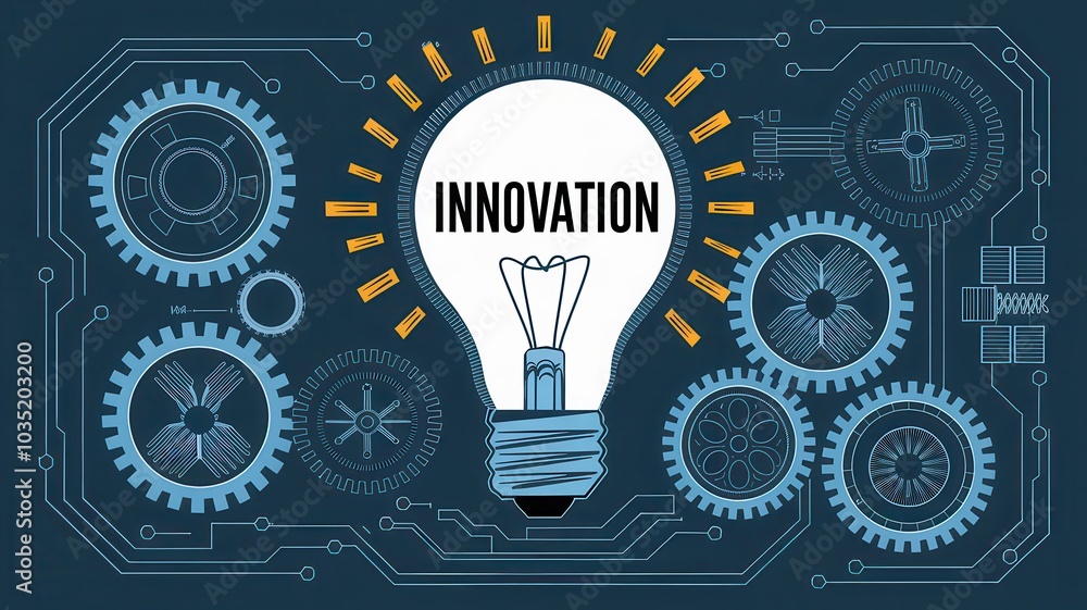 Innovative technology concept with gears cogs and a lightbulb symbolizing engineering creativity and new ideas for progress and development Innovative technology concept with gears cogs and a lightbulb symbolizing engineering creativity and new ideas for progress and development