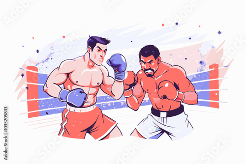 Intense Boxing Match Illustration: Athletes Competing in the Ring